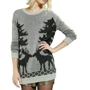 BDG Urban Outfitters Moose Love Kissing Gray Knit Sweater Women S‎ Boho Cute